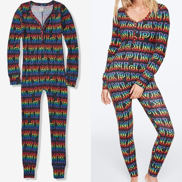 Victoria's Secret PINK Cozy One Piece Pajama BUTTON BACK Flap Closure Onesie - Picture 2 of 3